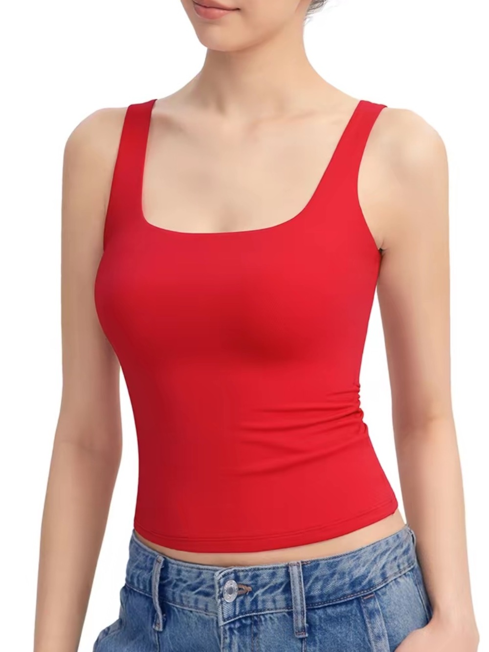 PUMIEY Red Square-Neck Tank Top